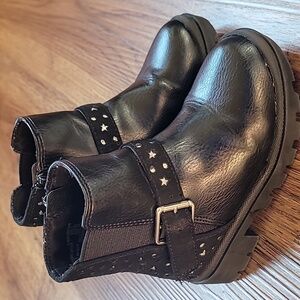 Black Boots, Size 8, Silver Stars, Buckle, Zipper